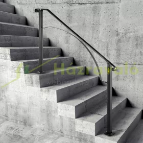   Lépcsőkorlát kovácsoltvas bejárati korlát ívelt forma, 4-5 lépcsőfokhoz kültéri korlát fekete színben