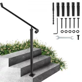   Kültéri kovácsoltvas lépcsőkorlát 76,5x159,6 cm 2-3 lépcsőfokhoz porfestett fekete