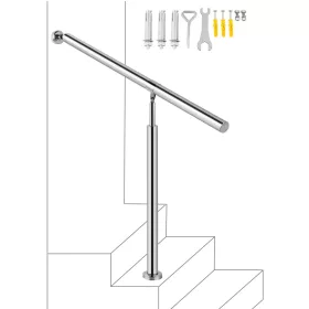 Lépcsőkorlát rozsdamentes acél korlát, 80x90 cm falhoz és padlóhoz rögzíthető