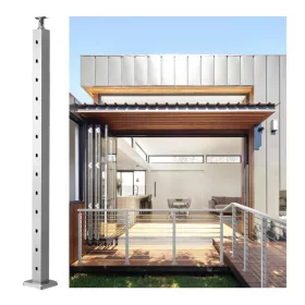   Rozsdamentes drótköteles korlátoszlop 107 cm előfúrt furatokkal, ezüst színben