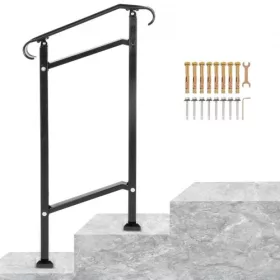   Fekete kovácsoltvas kültéri lépcsőkorlát 50x13,5x108 cm 1 lépcsőfokhoz, állítható magassággal és dőlésszöggel (0–30,8°)