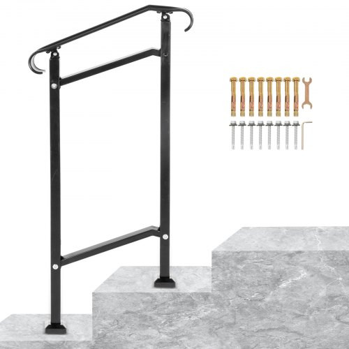 Fekete kovácsoltvas kültéri lépcsőkorlát 50x13,5x108 cm 1 lépcsőfokhoz, állítható magassággal és dőlésszöggel (0–30,8°)
