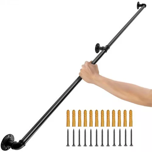 Fali kapaszkodó 120 cm hosszú indusztriál stílusú, szénacél csőkorlát 200 kg teherbírású