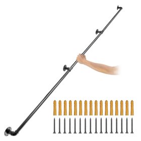   Fali kapaszkodó 330 cm hosszú háromrészes ipari stílusú, szénacél csőkorlát 200 kg teherbírással