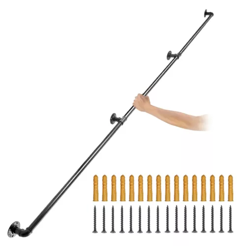 Fali kapaszkodó 330 cm hosszú háromrészes ipari stílusú, szénacél csőkorlát 200 kg teherbírással