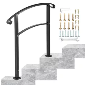   Lépcsőkorlát 3 fokos kovácsoltvas kültéri korlát matt fekete 