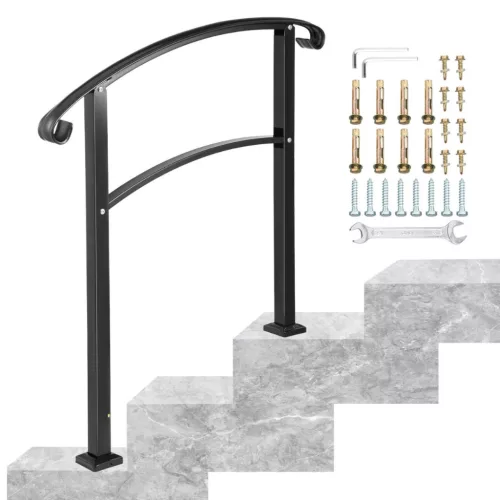 Lépcsőkorlát 3 fokos kovácsoltvas kültéri korlát matt fekete 