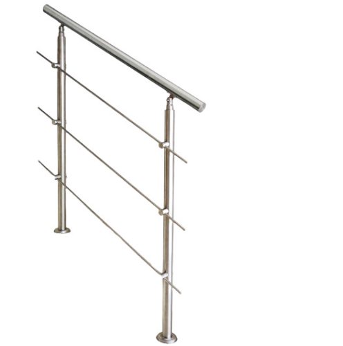 Stainless steel stair railing 100 cm long handrail with 42 mm diameter made of acid-resistant inox material, with 3 anti-fall crossbars 