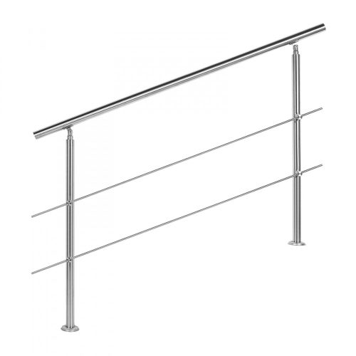 Stainless steel stair railing 140 cm long handrail with 42 mm diameter made of acid-resistant inox material, with 2 anti-fall crossbars