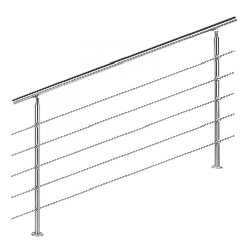 Stainless steel stair railing 140 cm long handrail with 42 mm diameter made of acid-resistant inox material, with 5 anti-fall crossbars