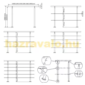   Lépcsőkorlát rozsdamentes 150 cm keresztrúd nélkül vagy 2-3-4-5 db leesést gátló keresztrúddal kapaszkodó 42 mm átmérővel saválló inox anyagból