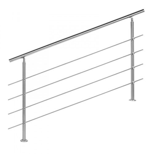 Stainless steel stair railing 160 cm long handrail with 42 mm diameter made of acid-resistant inox material, with 4 anti-fall crossbars