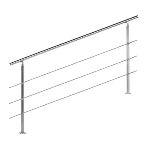 Stainless steel stair railing 180 cm long handrail with 42 mm diameter made of acid-resistant inox material, with 3 anti-fall crossbars 