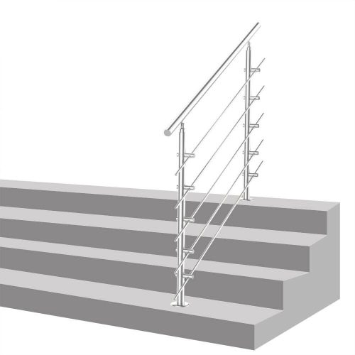 Stainless stair railing 200 cm long handrail with 42 mm diameter made of acid-resistant inox material, with 5 anti-fall crossbars 