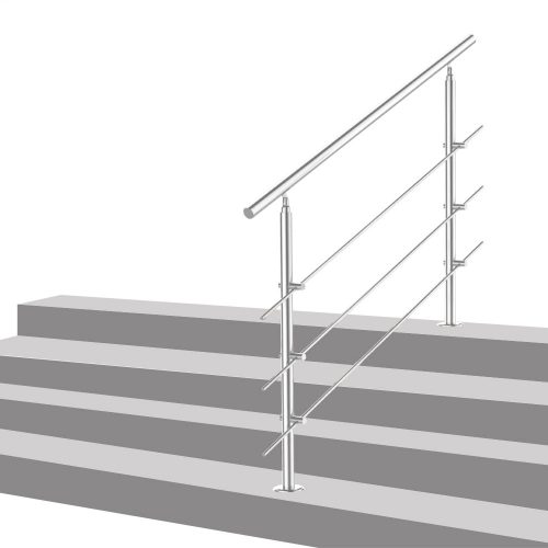 Stainless stair railing 80 cm long handrail with 42 mm diameter made of acid-resistant inox material, with 3 anti-fall crossbars