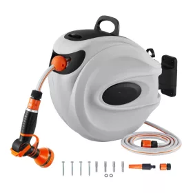   Automata locsolótömlő dob 30m Ø12mm roll up locsolótömlő fali konzolos slag 180°-ban elfordítható tartó