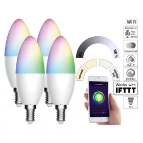 4 db Okos világítás Smart Luminea Home Control WLAN RGB fehér és színes izzó 5,59W E14 színváltós