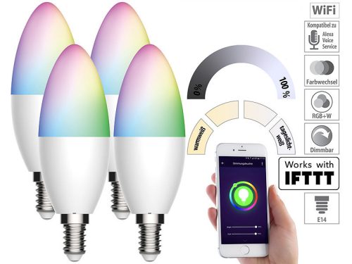 4 pcs Smart lighting Smart Luminea Home Control WLAN RGB white and colored bulb 5.59W E14 color changing lamp