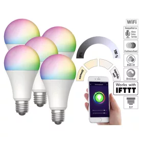   5 db okos világítás Luminea Home Control WLAN RGB fehér és színes izzó 9W E27 színváltós lámpa