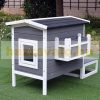 Cat house pet house with terrace and balcony for cats for dogs pine wood 115x66.5x74.7 cm