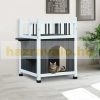 Cat house pet house with balcony for cats for dogs solid wood, gray-white 54x45x60 cm