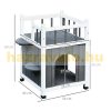 Cat house pet house with balcony for cats for dogs solid wood, gray-white 54x45x60 cm