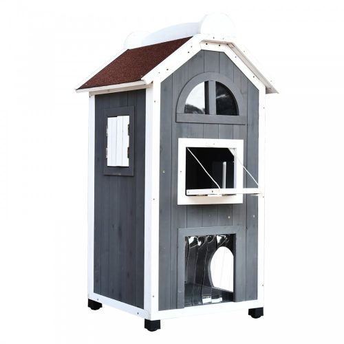 Cat house for cat bed or litter tray pine wood gray-white 59x55x109 cm