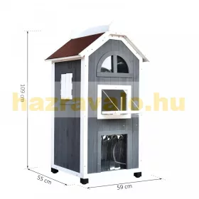   Macskaház macskaágyhoz vagy alomtálcához fenyőfa szürke-fehér 59x55x109 cm