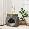 Pet bed cat bed Ø50x43.5cm cat bed rattan basket with pillow two-story gray bed