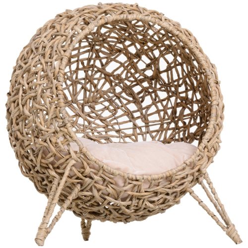 Pet bed cat bed Ø52x58 cm cat bed rattan basket with pillow raised design natural