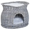 Cat bed 56x37x40 cm cat bed rattan basket with pillow two-story gray bed