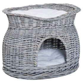   Macskafekhely 56x37x40 cm macskaágy rattan kosár párnával kétszintes szürke fekvőhely