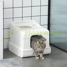   Macskaalomtálca macska WC fedett alomtálca 43x54x41 cm tálca fedővel és lapáttal, elölről és felülről hozzáférhető