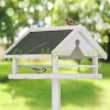 Bird feeder 120x62x55 cm standing pine wood bird feeder stand food holder garden decoration white