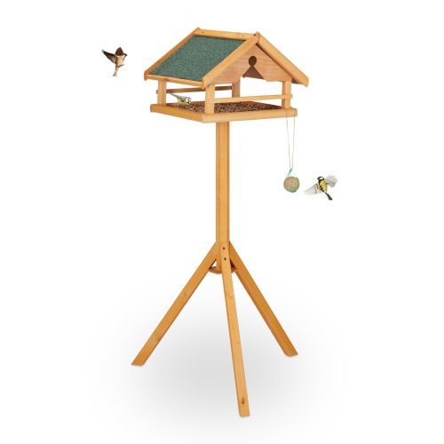 Bird feeder 120x62x55 cm standing pine wood bird feeder stand food holder garden decoration natural-green