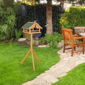   Madáretető 120x62x55 cm álló fenyőfa madáretető állványos eleségtartó kerti dekoráció natúr-zöld