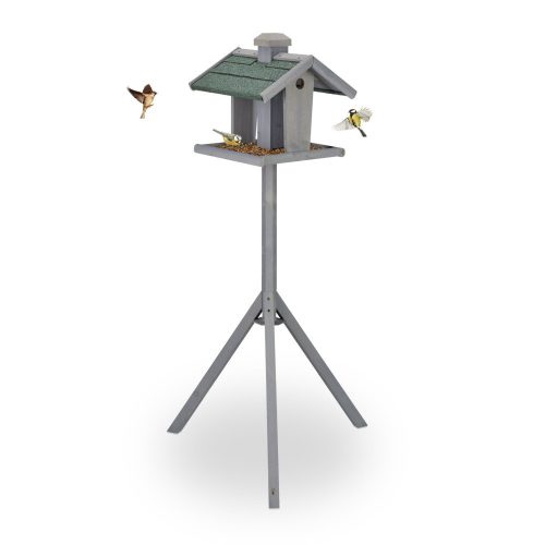 Bird feeder 135x67x56 cm standing pine wood bird feeder stand food holder garden decoration gray-green