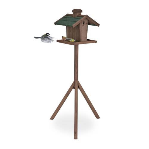 Bird feeder 135x68x55 cm standing pine wood bird feeder stand food holder garden decoration brown-green