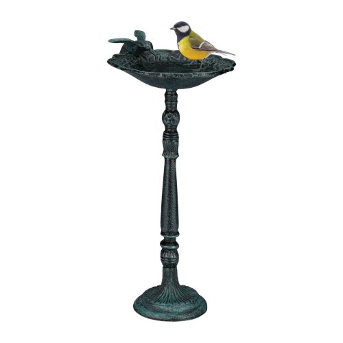 Bird feeder 40x18x20 cm standing antique cast iron bird bath stand bowl garden decoration green