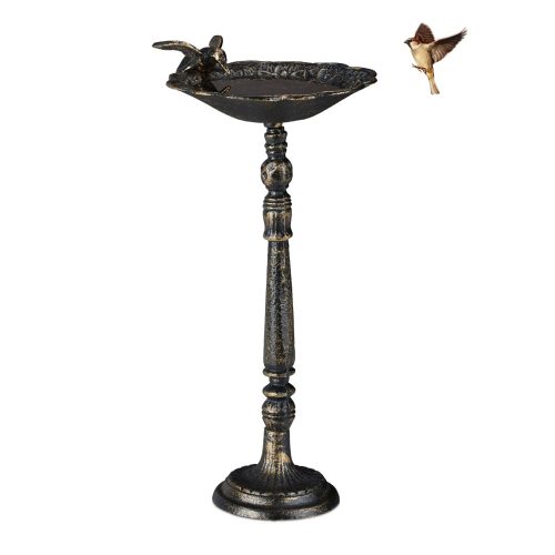 Bird feeder 40x20x18 cm standing antique cast iron bird bath stand bowl garden decoration brown