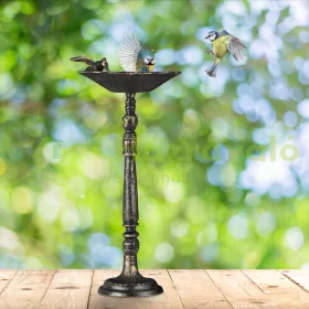   Madáritató 40x20x18 cm álló antik öntössvas madárfürdető állványos tál kerti dekoráció barna