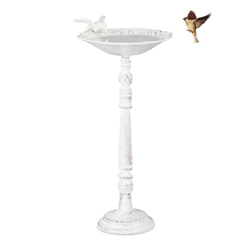 Bird feeder 40x20x18 cm standing antique cast iron bird bath stand bowl garden decoration white