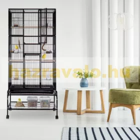   Madárkalitka 4 kerékkel ellátott madárház fekete színben