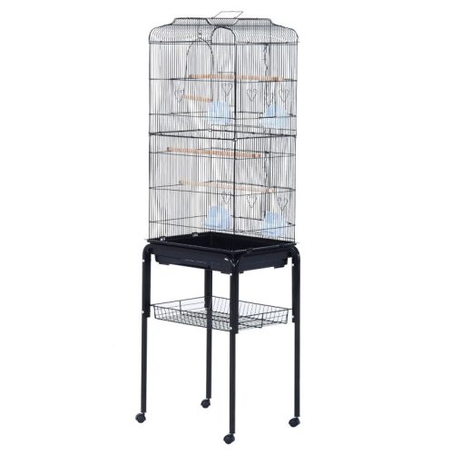 Birdcage birdhouse with 4 wheels 47.5x37x153 cm black 