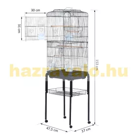   Madárkalitka 4 kerékkel ellátott madárház 47,5x37x153 cm fekete 