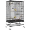 Birdcage 97x58x160 cm with accessories, perch, bird toys, removable bottom tray, black birdhouse 