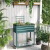 Planter box with raised bed storage space 85x40x135 cm with sliding doors, stainless steel frame in green color