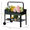 Raised bed with LED lighting 90x51x100 cm rolling flower bed with shelf steel dark gray