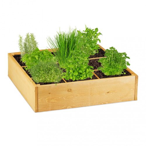 Raised wooden planter box 15x60x60 cm plant bed divided into 9 parts