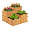 Raised wooden 61x81x81 cm staggered outdoor bed, multi-level planter box